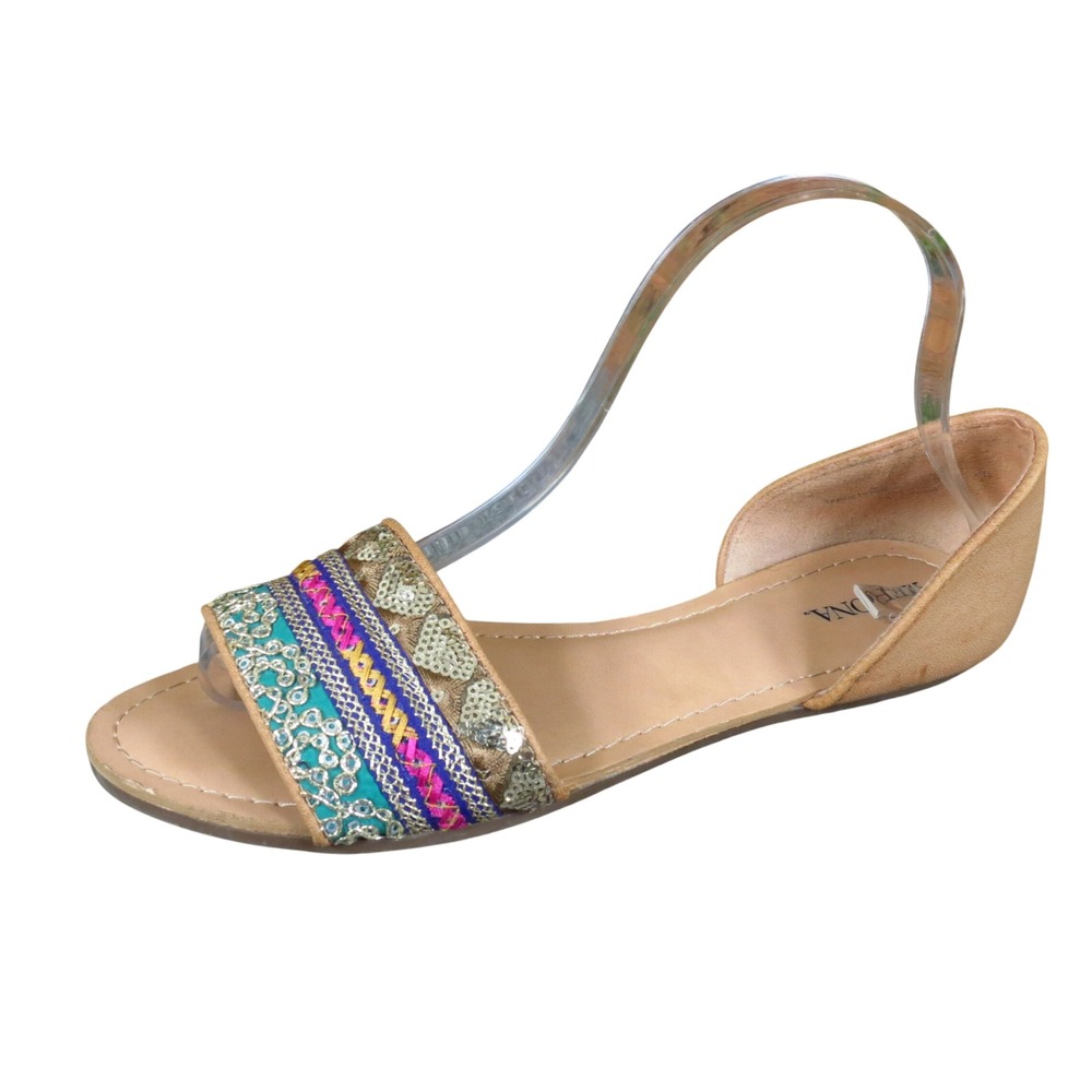Merona Catalina Women Sandal 8 Summer Boho Embroidered Sequin D'Orsay Tan Gold